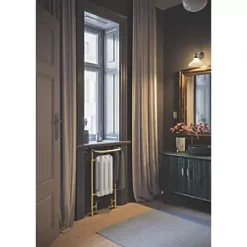 Terma Plain 2-Column Cast Iron Towel Rail 900 x 490mm White / Brass 1217BTU -Towel Radiators Sales Store 357RH A3