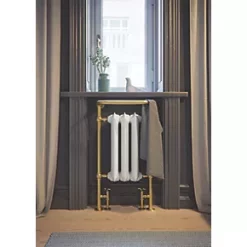 Terma Plain 2-Column Cast Iron Towel Rail 900 x 490mm White / Brass 1217BTU -Towel Radiators Sales Store 357RH A4