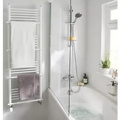 GoodHome Lindley Water Towel Warmer 1500 x 500mm White 2153BTU -Towel Radiators Sales Store 414GX A3