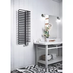Terma Michelle Designer Towel Rail 1200 x 500mm Black / Chrome 2460BTU -Towel Radiators Sales Store 438HR A4