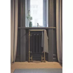 Terma Plain 2-Column Cast Iron Towel Rail 900 x 490mm Black / Brass 1217BTU -Towel Radiators Sales Store 443RH A5