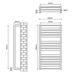 GoodHome Jade Vertical Water Towel Warmer 1000 x 500mm White 1863BTU -Towel Radiators Sales Store 910HG A3